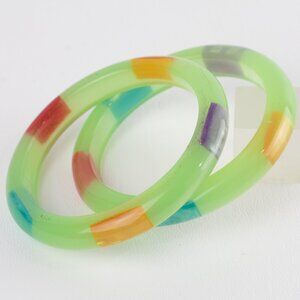 Vintage Green Resin Bracelet Bangle Moon-glow Inclusions lot 2 pieces